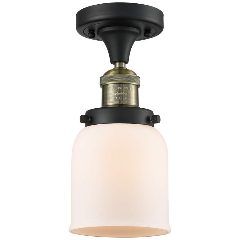 Image 1 Bell 5" Wide Black Brass Semi Flush Mount w/ Matte White Shade