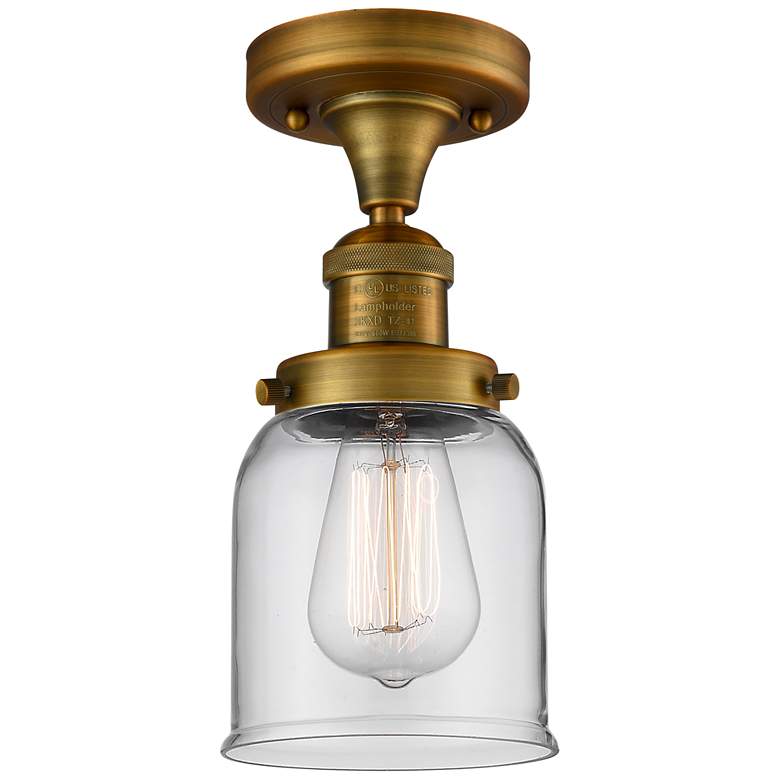 Image 1 Bell 5" Wide Brushed Brass Semi Flush Mount w/ Clear Shade