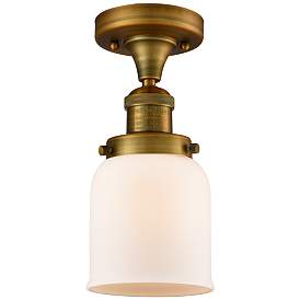 Image1 of Bell 5" Wide Brushed Brass Semi Flush Mount w/ Matte White Shade