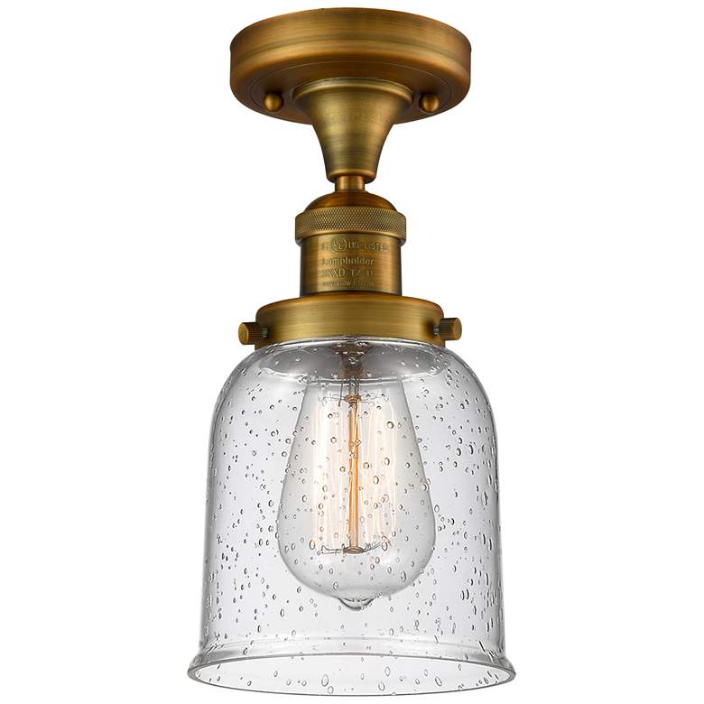 Image 1 Bell 5" Wide Brushed Brass Semi Flush Mount w/ Seedy Shade