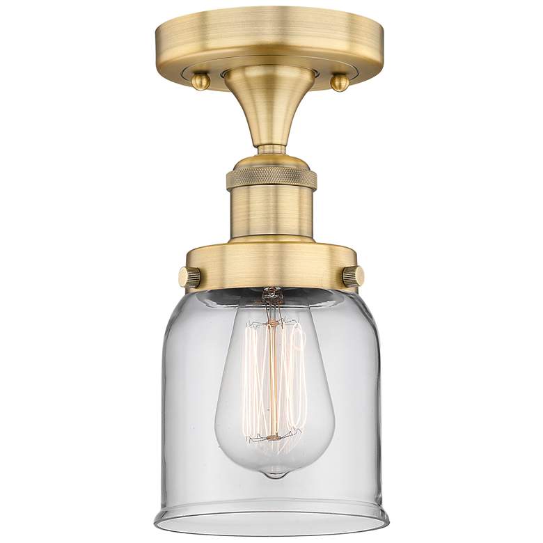 Image 1 Bell 5" Wide Brushed Brass Semi.Flush Mount With Clear Glass Shade
