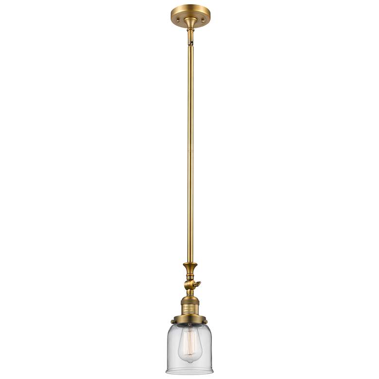 Image 1 Bell 5" Wide Brushed Brass Stem Hung Tiltable Mini Pendant w/ Clear Sh