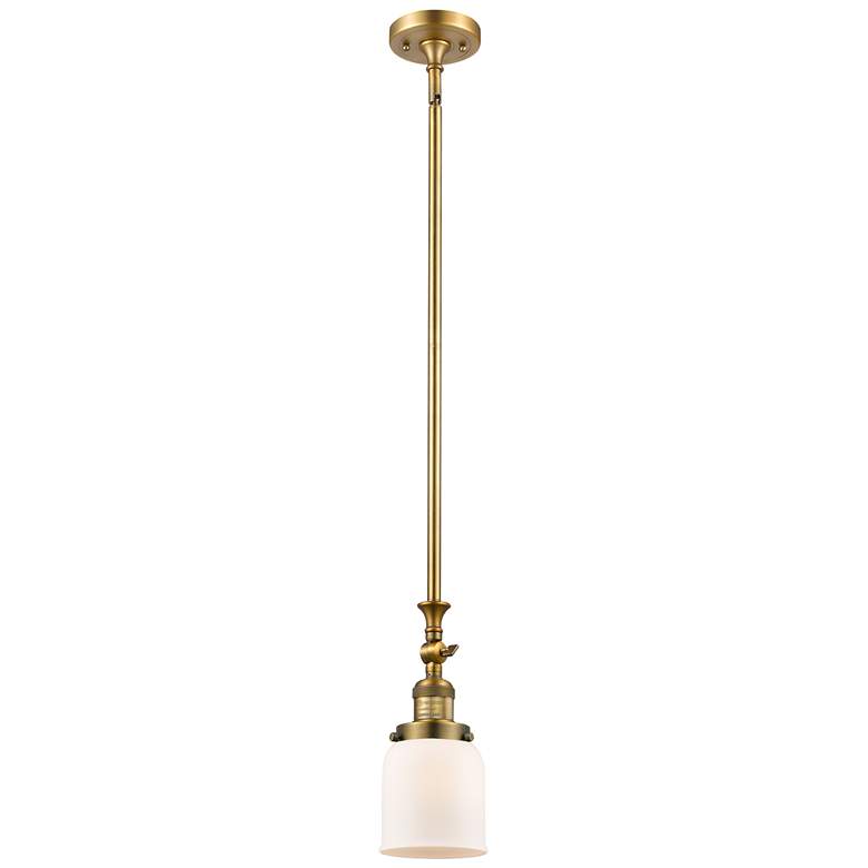 Image 1 Bell 5" Wide Brushed Brass Stem Hung Tiltable Mini Pendant w/ White Sh