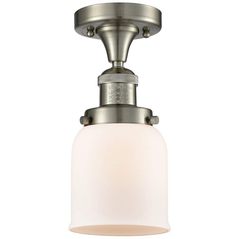 Image 1 Bell 5" Wide Brushed Satin Nickel Semi Flush Mount w/ Matte White Shad