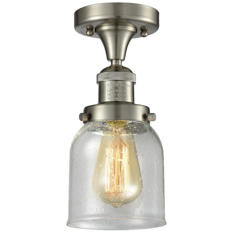 Image 1 Bell 5" Wide Brushed Satin Nickel Semi Flush Mount w/ Seedy Shade
