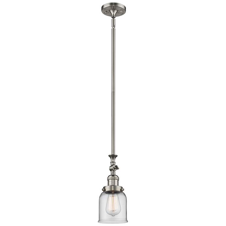 Image 1 Bell 5" Wide Brushed Satin Nickel Stem Hung Mini Pendant w/ Clear Shad