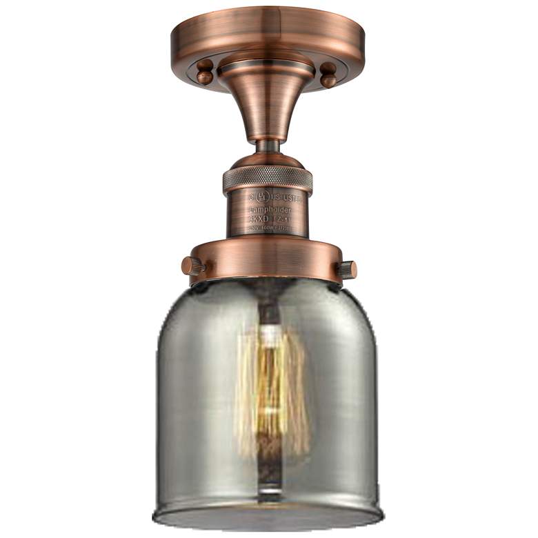 Image 1 Bell 5" Wide Copper Semi Flush Mount w/ Plated Smoke Shade