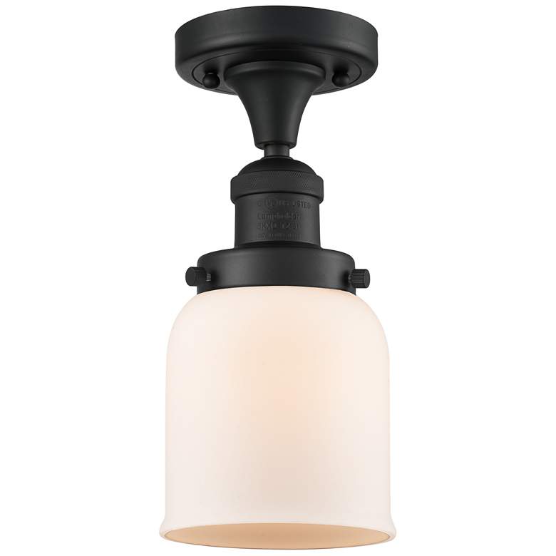 Image 1 Bell 5" Wide Matte Black Semi Flush Mount w/ Matte White Shade