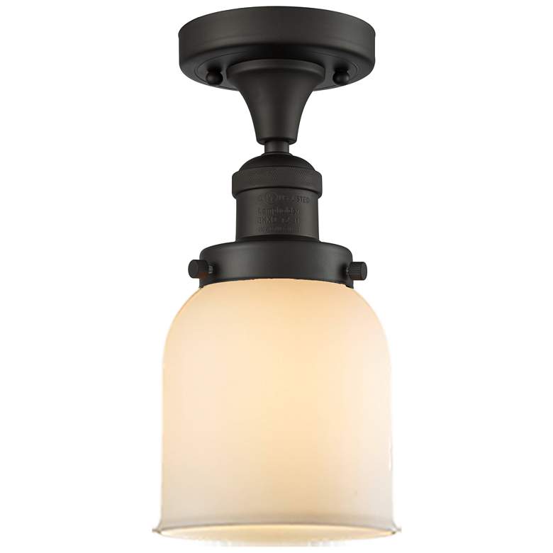 Image 1 Bell 5" Wide Oil Rubbed Bronze Semi Flush Mount w/ Matte White Shade