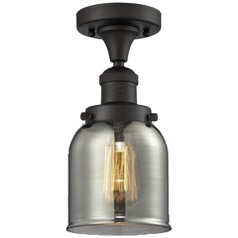 Image 1 Bell 5" Wide Oil Rubbed Bronze Semi Flush Mount w/ Plated Smoke Shade