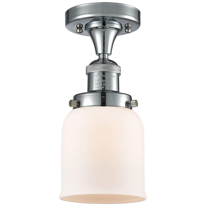 Image 1 Bell 5" Wide Polished Chrome Semi Flush Mount w/ Matte White Shade