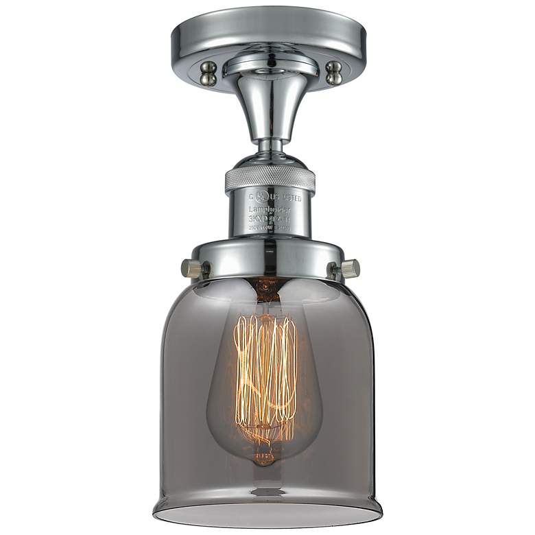Image 1 Bell 5" Wide Polished Chrome Semi Flush Mount w/ Plated Smoke Shade