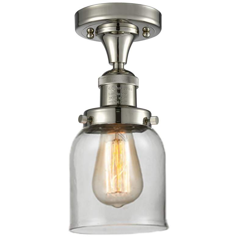 Image 1 Bell 5" Wide Polished Nickel Semi Flush Mount w/ Clear Shade