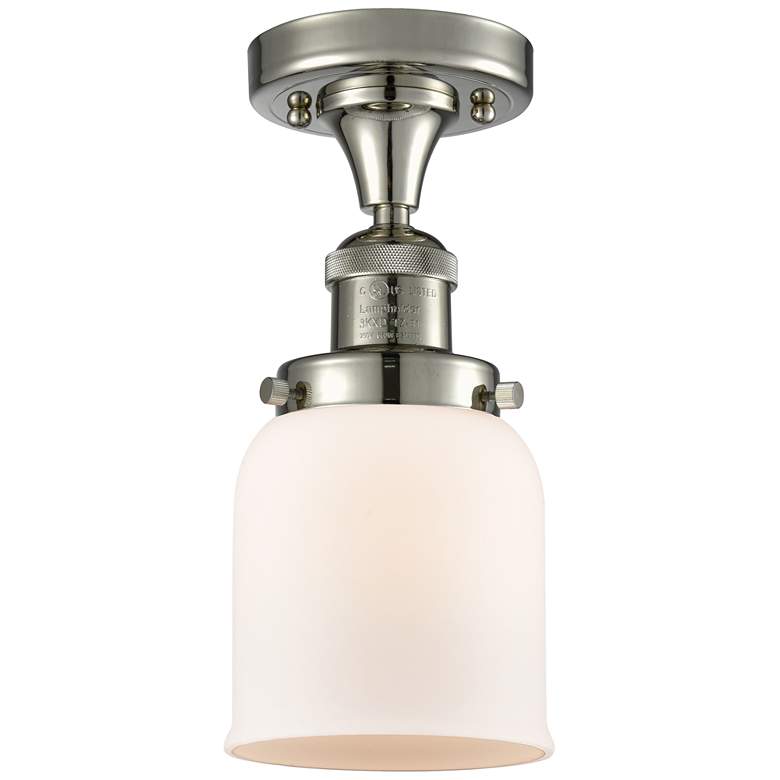 Image 1 Bell 5" Wide Polished Nickel Semi Flush Mount w/ Matte White Shade