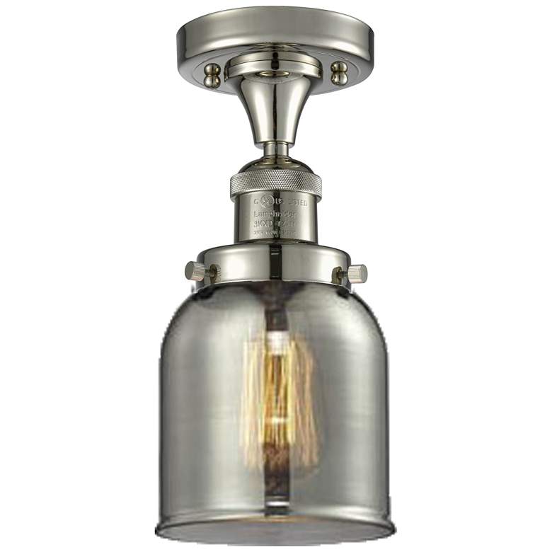 Image 1 Bell 5" Wide Polished Nickel Semi Flush Mount w/ Plated Smoke Shade