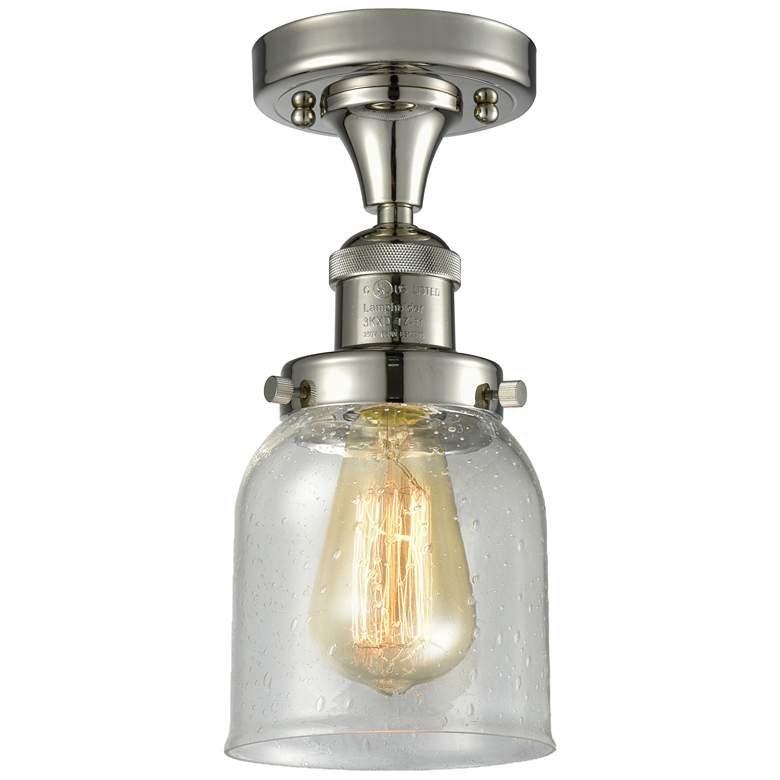 Image 1 Bell 5" Wide Polished Nickel Semi Flush Mount w/ Seedy Shade