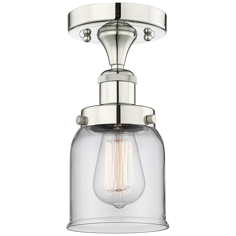 Image 1 Bell 5" Wide Polished Nickel Semi.Flush Mount With Clear Glass Shade