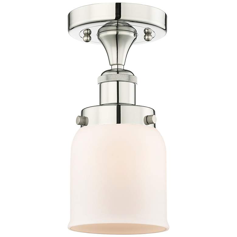 Image 1 Bell 5" Wide Polished Nickel Semi.Flush Mount With Matte White Glass S