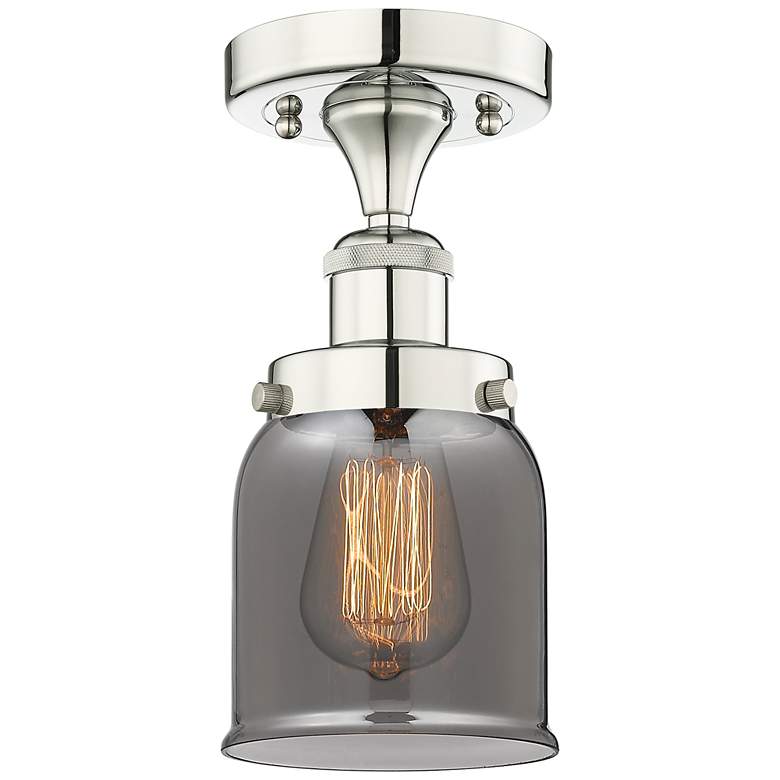 Image 1 Bell 5" Wide Polished Nickel Semi.Flush Mount With Plated Smoke Glass