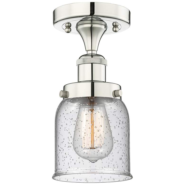 Image 1 Bell 5" Wide Polished Nickel Semi.Flush Mount With Seedy Glass Shade