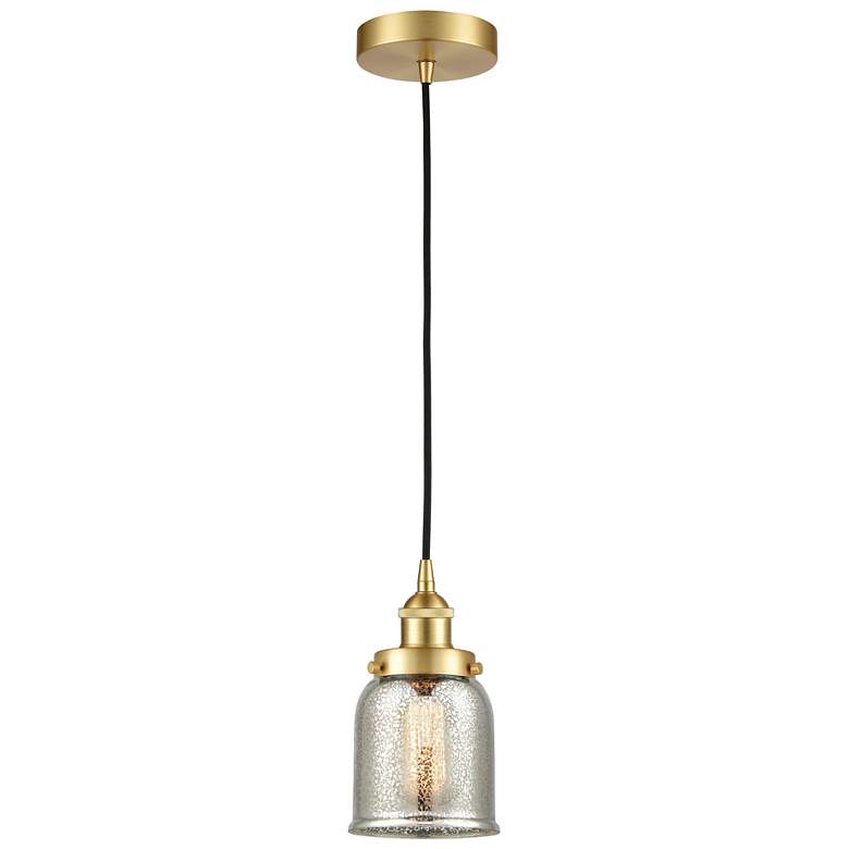 Image 1 Bell 5" Wide Satin Gold Corded Mini Pendant w/ Silver Mercury Shade