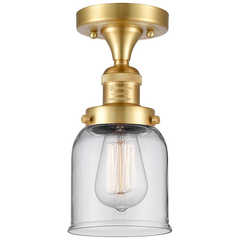 Image 1 Bell 5" Wide Satin Gold Semi Flush Mount w/ Clear Shade