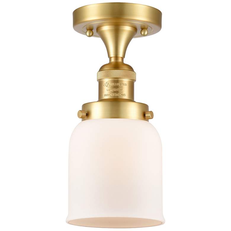 Image 1 Bell 5" Wide Satin Gold Semi Flush Mount w/ Matte White Shade