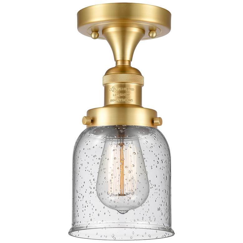 Image 1 Bell 5" Wide Satin Gold Semi Flush Mount w/ Seedy Shade