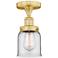 Bell 5" Wide Satin Gold Semi.Flush Mount With Clear Glass Shade
