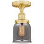 Bell 5" Wide Satin Gold Semi.Flush Mount With Plated Smoke Glass Shade