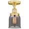 Bell 5" Wide Satin Gold Semi.Flush Mount With Plated Smoke Glass Shade