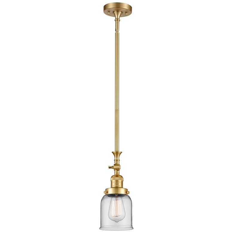 Image 1 Bell 5 inch Wide Satin Gold Stem Hung Tiltable Mini Pendant w/ Clear Shade