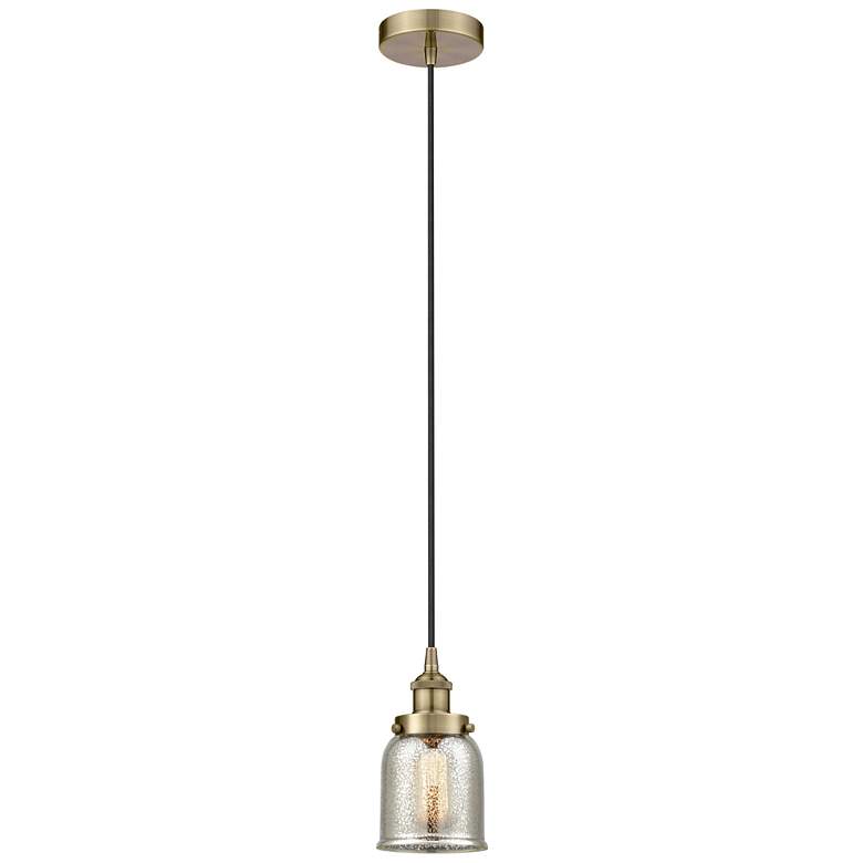 Image 1 Bell 5"W Antique Brass Corded Mini Pendant w/ Silver Mercury Shade