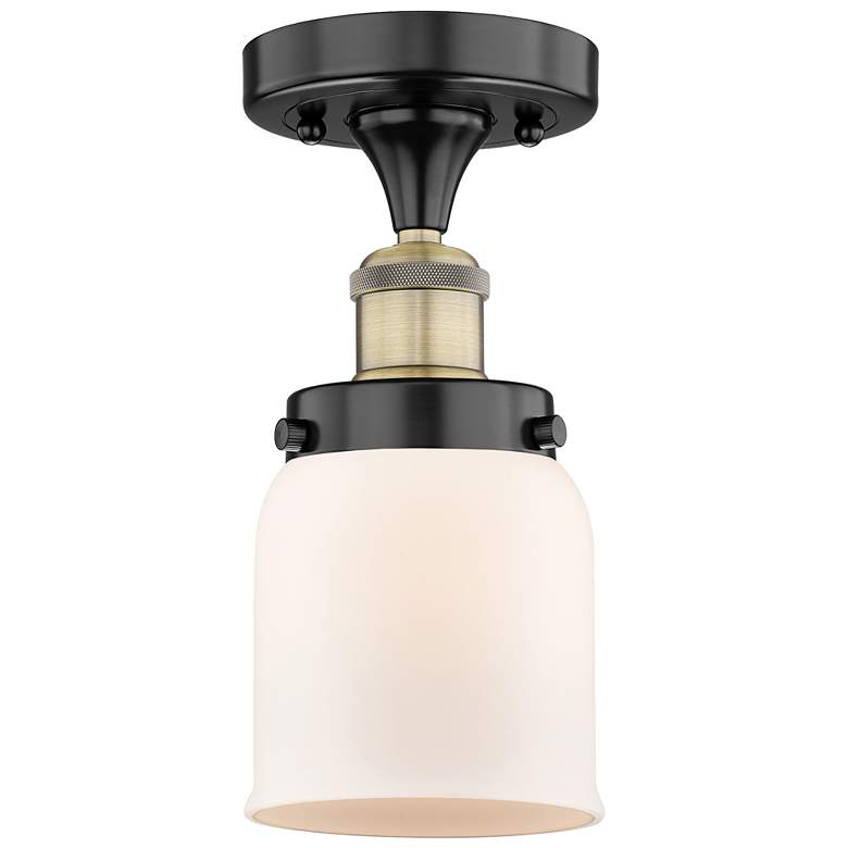 Image 1 Bell 5"W Black Antique Brass Semi.Flush Mount With Matte White Glass S