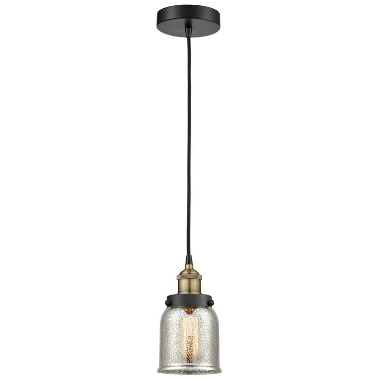 Image 1 Bell 5"W Black Brass Corded Mini Pendant w/ Silver Mercury Shade