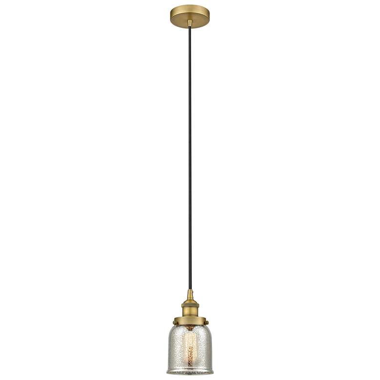 Image 1 Bell 5"W Brushed Brass Corded Mini Pendant w/ Silver Mercury Shade