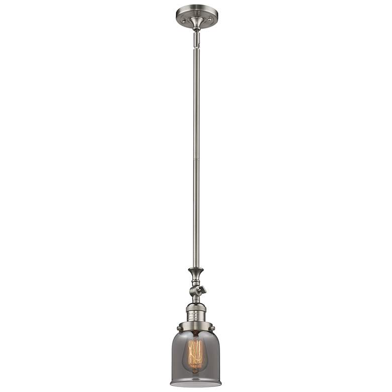 Image 1 Bell 5"W Brushed Satin Nickel Stem Hung Mini Pendant w/ Plated Smoke S