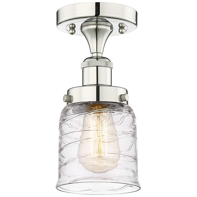 Image 1 Bell 5"W Polished Nickel Semi.Flush Mount With Clear Deco Swirl Glass