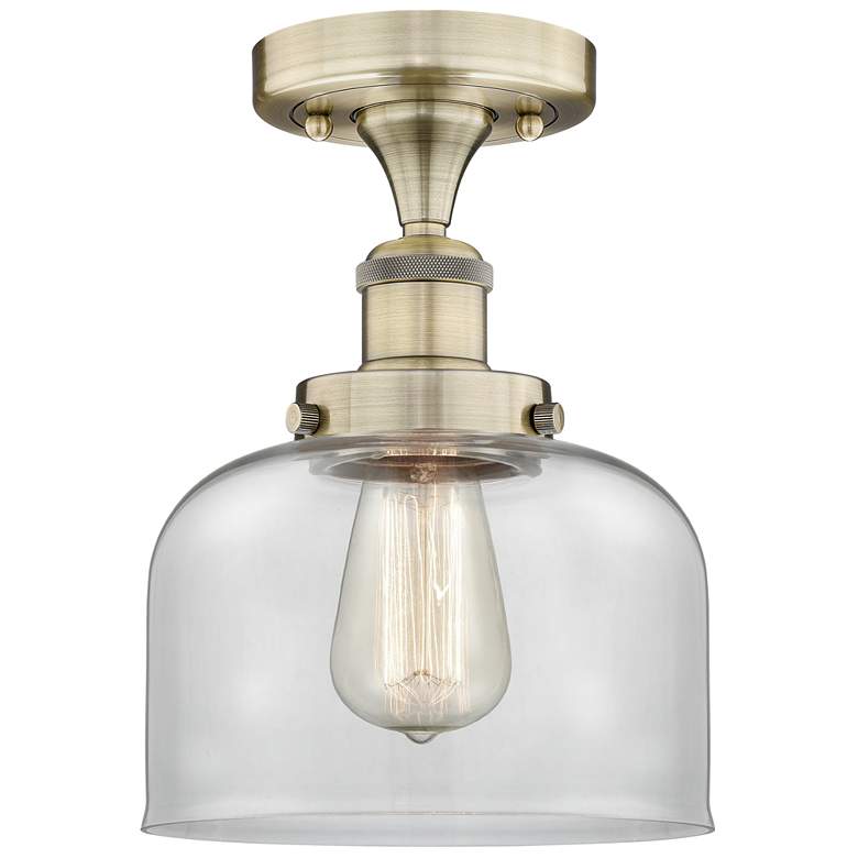 Image 1 Bell 7.75" Wide Antique Brass Semi.Flush Mount With Clear Glass Shade