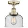 Bell 7.75" Wide Antique Brass Semi.Flush Mount With Seedy Glass Shade