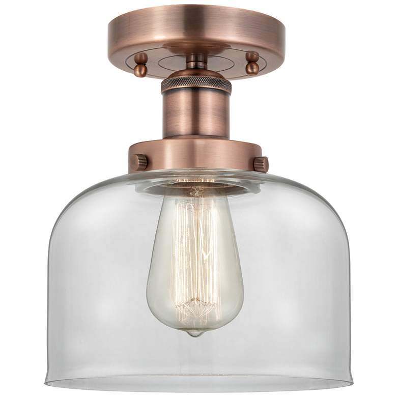 Image 1 Bell 7.75" Wide Antique Copper Semi.Flush Mount With Clear Glass Shade