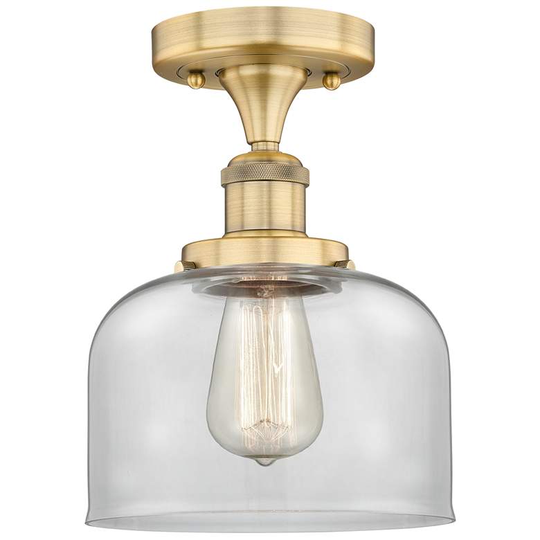 Image 1 Bell 7.75" Wide Brushed Brass Semi.Flush Mount With Clear Glass Shade