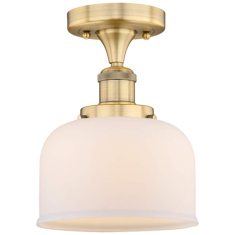 Image 1 Bell 7.75" Wide Brushed Brass Semi.Flush Mount With Matte White Glass