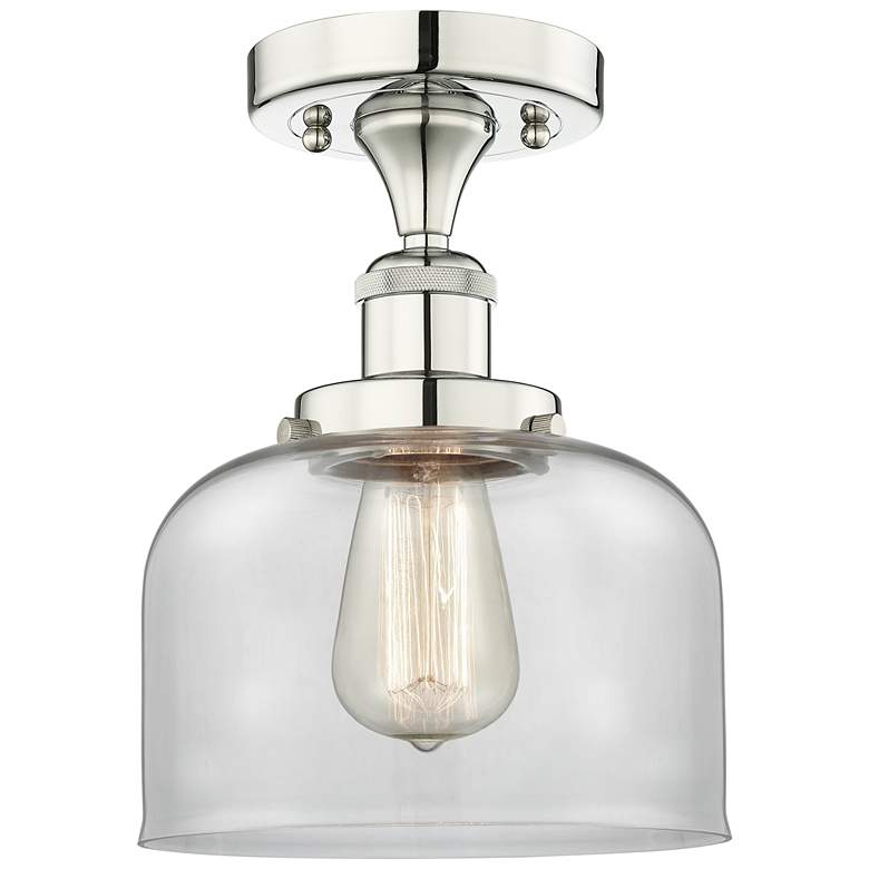 Image 1 Bell 7.75" Wide Polished Nickel Semi.Flush Mount With Clear Glass Shad