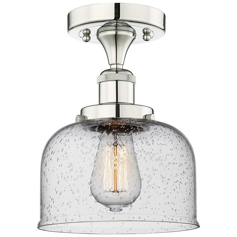 Image 1 Bell 7.75" Wide Polished Nickel Semi.Flush Mount With Seedy Glass Shad