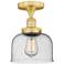 Bell 7.75" Wide Satin Gold Semi.Flush Mount With Seedy Glass Shade