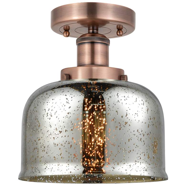 Image 1 Bell 7.75"W Antique Copper Semi.Flush Mount w/ Mercury Glass Shade