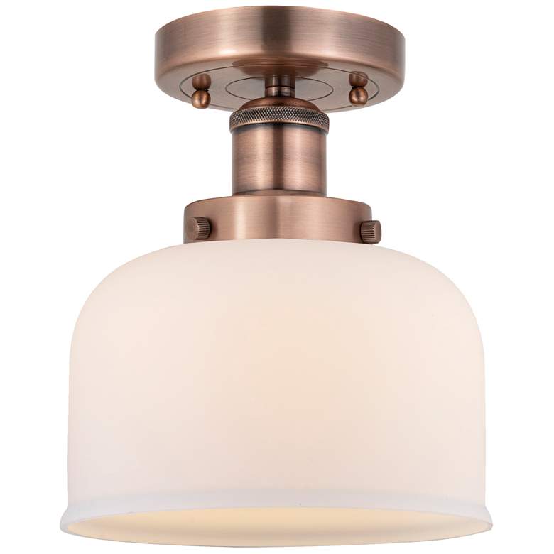 Image 1 Bell 7.75"W Antique Copper Semi.Flush Mount With Matte White Glass Sha