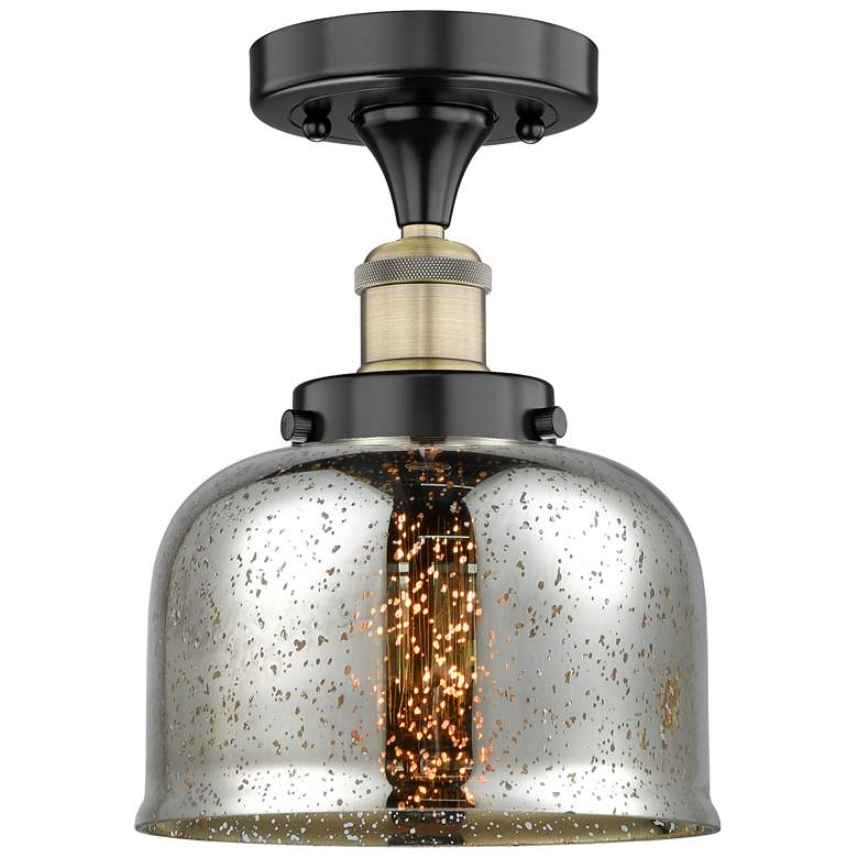 Image 1 Bell 7.75"W Black Antique Brass Semi.Flush Mount w/ Mercury Glass Shad