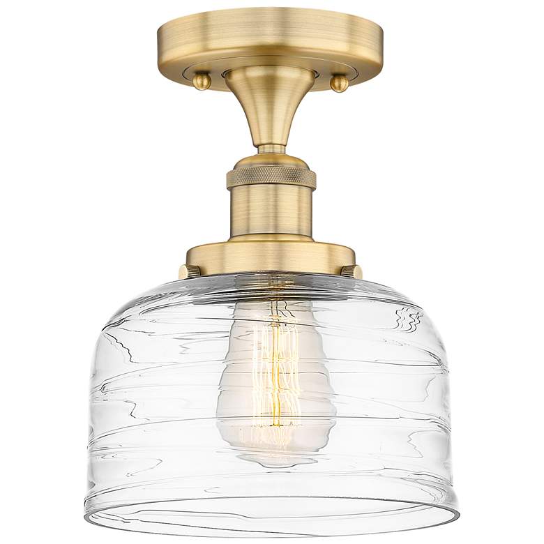 Image 1 Bell 7.75"W Brushed Brass Semi.Flush Mount w/ Clear Deco Swirl Glass S